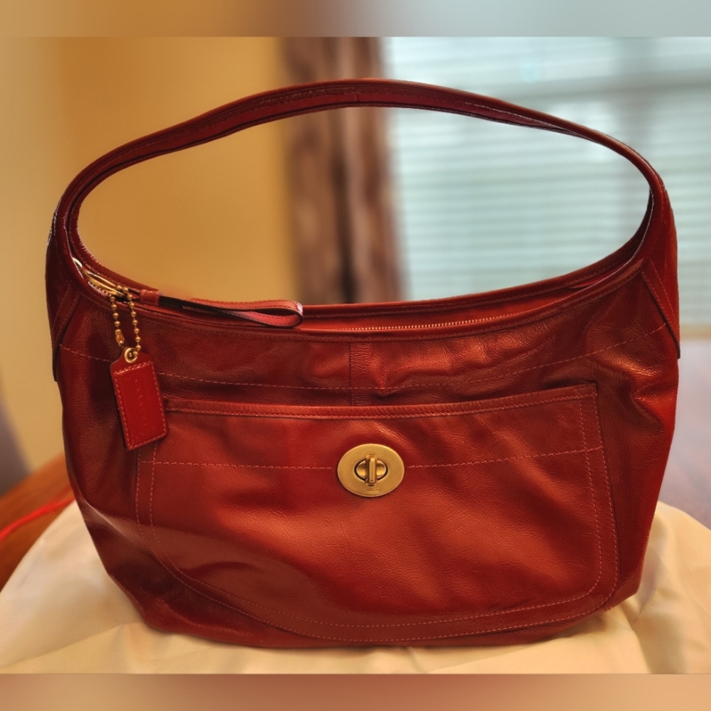 Red Patent Leather Coach Hobo